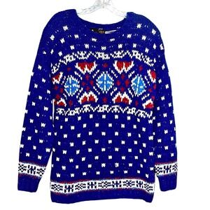 Vtg Women Wool Blnd Fair Isle Oversized Sweater Medium Ski Nordic‎ Cottage 90s